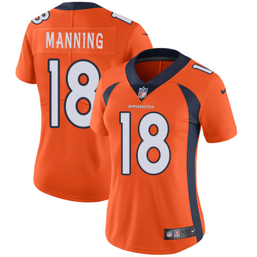 Nike Broncos #18 Peyton Manning Orange Team Color Women's Stitched NFL Vapor Untouchable Limited Jersey - Click Image to Close